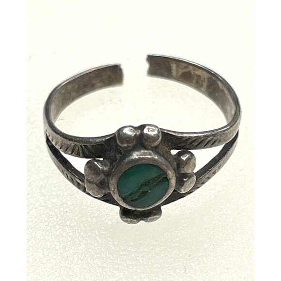 Small Vintage Native American Silver Turquoise Ring As Found - Picture 2 of 5